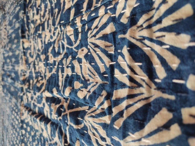 Kantha-Indigoblaue Steppdecke, indische Kantha-Tagesdecke, Bettwäsche, Überwurf, Einzelbett Bild 3