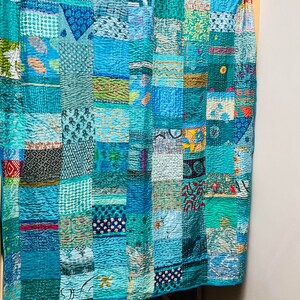 Handgemachte Indische Kantha Recycled Türkis Blau Patchwork Baumwolle Sari werfen Tagesdecke Cover Kantha Quilt Bild 6