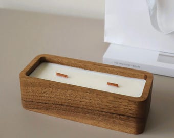 Crackling Candle in Wooden Bowl, Hand-made Soy Wax candle in wood with lid, Vegan Natural Christmas Candle, Walnut