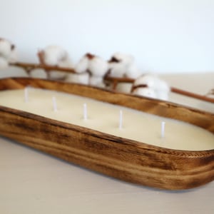 Extra Large Dough Bowl Candle, 20 Oz, Autumn Candle, Christmas Centerpiece, Unscented and Aroma options, Vegan Soy Wax in Acacia Wood