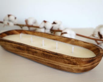 Extra Large Dough Bowl Candle, 20 Oz, Autumn Candle, Christmas Centerpiece, Unscented and Aroma options, Vegan Soy Wax in Acacia Wood