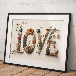 LOVE Wall Art Printables Valentine's Day Printable Floral Art Love Art ...