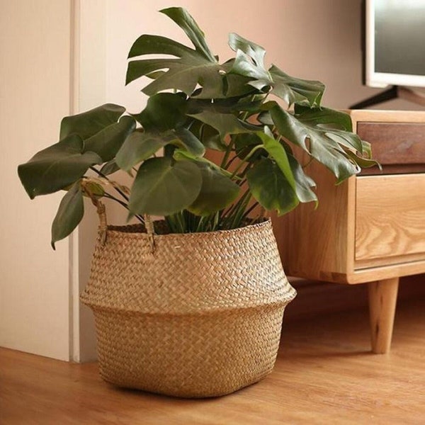 Wicker Plant Basket Wicker Flower Pot Basket Rattan Seaweed Hanging Flowerpot Clothes Basket Storage Basket