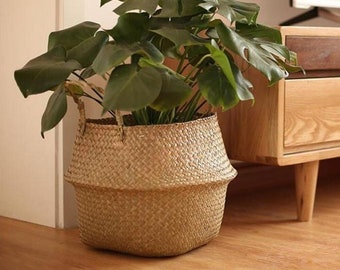 Plant Basket Wicker Flower Pot Basket Rattan Seaweed Hanging Flowerpot Clothes Basket Storage Basket