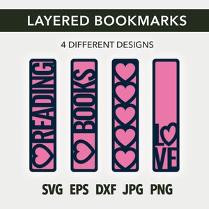 Bookmark SVG Template Bundle | Heart Bookmark | 4 Designs incl | Layered Bookmark Cut File | Cricut Beginner | Instant Download