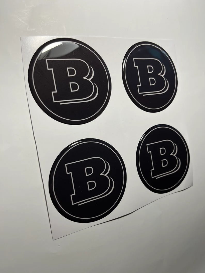 4XAll sizes 3D Brabus print logo Domed Stickers for wheel center hub caps  Emblem Decal Rims Cover Hub self-adhesive Silicone Badge