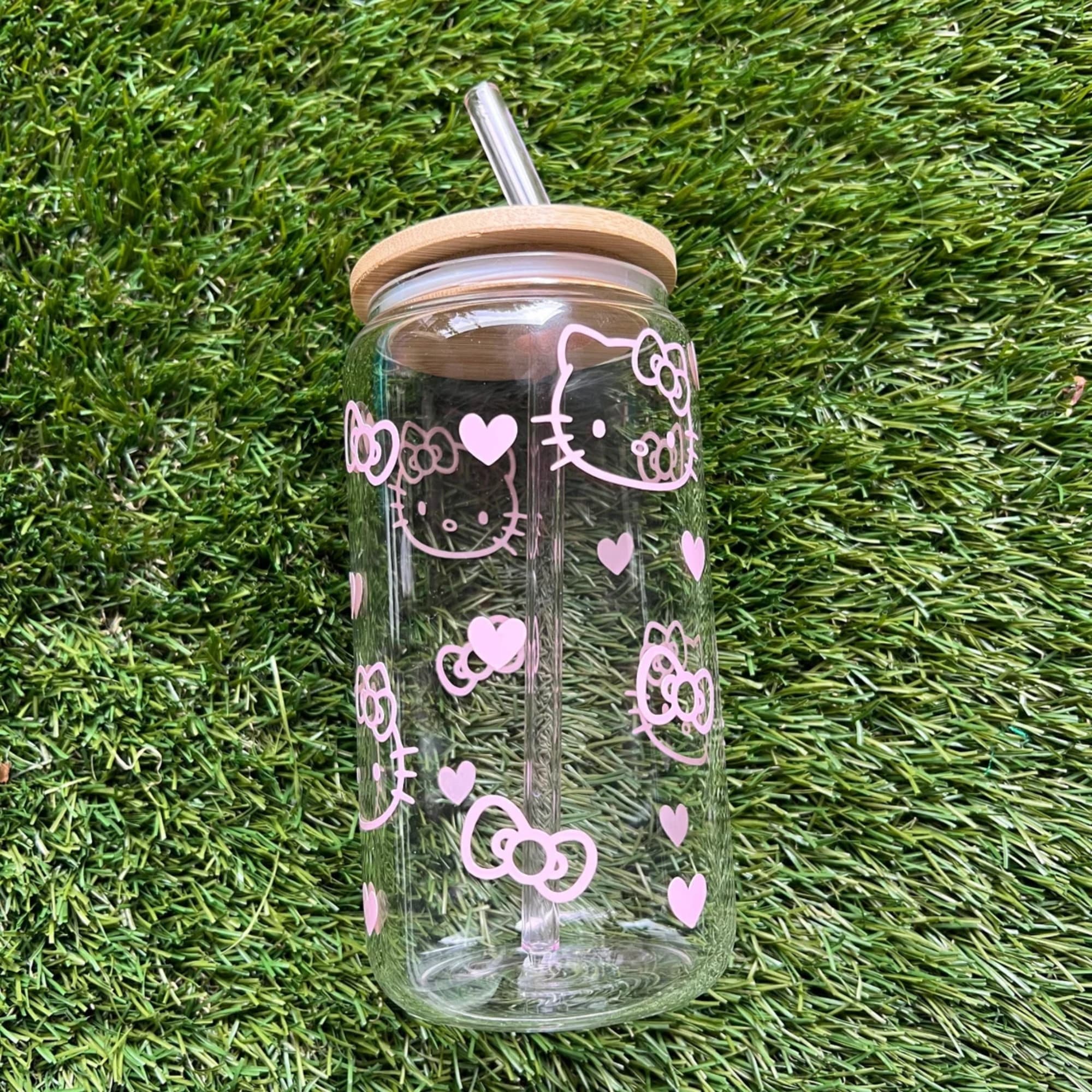 Iced Coffee Glass With Lid Kawaii Cat Hearts Kitty Beer Can Glass
