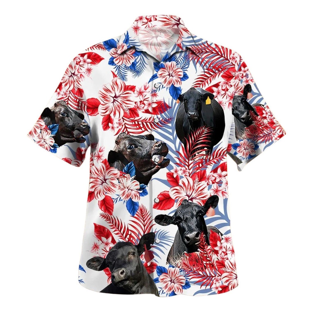 Western Hawaiian Aloha Shirts Red Angus Cow Lovers Hawaiian Shirt