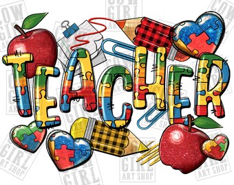 Autism Teacher png sublimation design download, Autism Awareness png, Teacher life png, Autism png, sublimate designs download