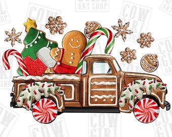 Christmas gingerbread truck png sublimation design download, Merry Christmas png, gingerbread cookie png, sublimate designs download