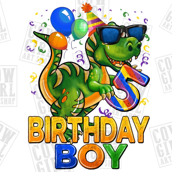 5th birthday boy T-Rex png sublimation design download, T-rex birthday png, fifth birthday png, boy birthday png,sublimate designs download