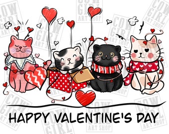 Happy Valentine's Day png sublimation design download, Happy Valentine's Day png, Valentine's cats png, sublimate designs download