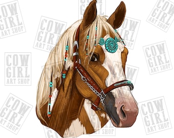 Western American paint Horse png sublimation design download, Hand drawn Horse png, western Horse png, Horse png, sublimate designs download
