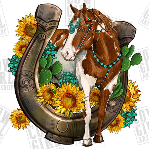 Western Horse with horseshoe png sublimation design download, Hand drawn Horse png, western Horse png, Horse png, sublimate designs download