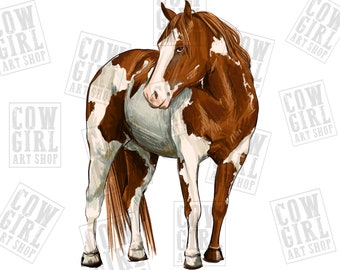 American paint Horse png sublimation design download, Hand drawn Horse png, western Horse png, Horse png, sublimate designs download