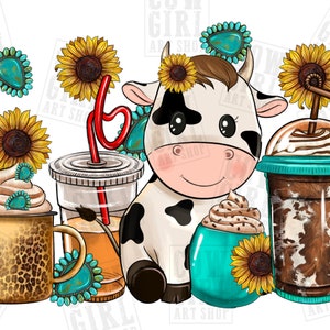 Western Cow coffee cups png sublimation design download, Cow png, animal coffee cups png, Cow png, sublimate designs download