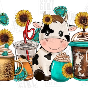 Western Cow coffee cups png sublimation design download, Cow png, animal coffee cups png, Cow png, sublimate designs download