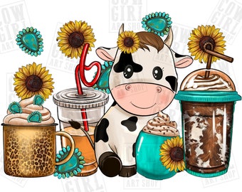 Western Cow coffee cups png sublimation design download, Cow png, animal coffee cups png, Cow png, sublimate designs download