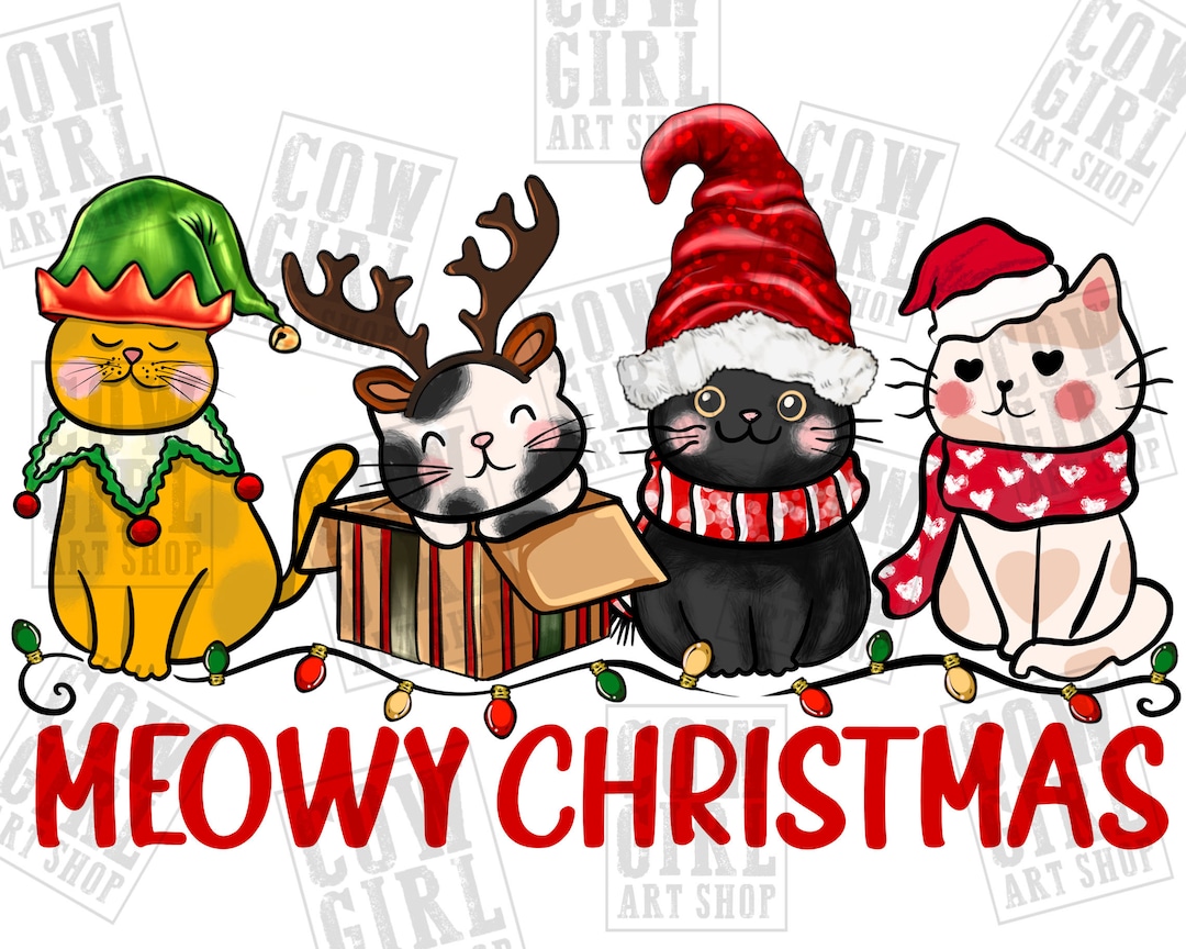 Meowy Christmas Png Sublimation Design Download, Merry Christmas Png ...
