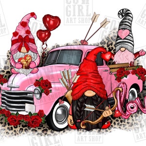 Valentine's Day gnomes with truck png sublimation design download, Happy Valentine's Day png, Valentine's gnomes png, sublimate download