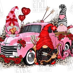 Valentine&#39;s Day gnomes with truck png sublimation design download, Happy Valentine&#39;s Day png, Valentine&#39;s gnomes png, sublimate download