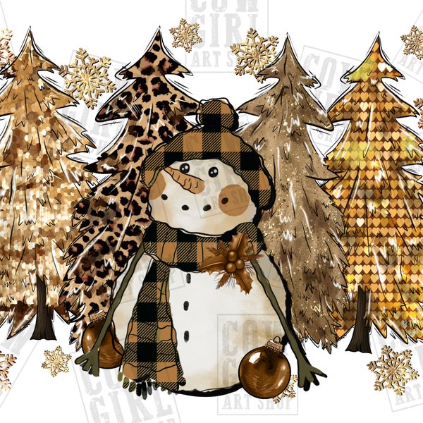 Snowman with Christmas trees png sublimation design download, Christmas png, western trees png, leopard trees png,sublimate designs download