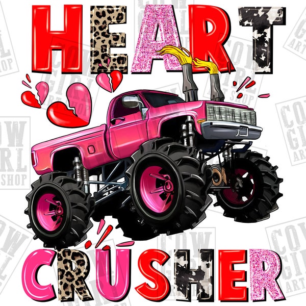 Heart crusher png sublimation design download, Valentine's Day png, anti Valentines png, monster truck png, sublimate designs download