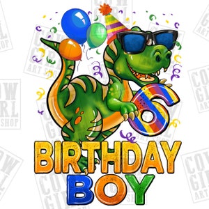 6e anniversaire garçon T-Rex png sublimation design télécharger, T-rex anniversaire png, sixième anniversaire png, garçon anniversaire png, sublimer dessins télécharger