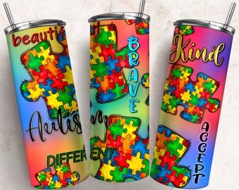 Autism puzzle piece 20 oz skinny tumbler png, tumbler wrap png, 20 oz tumbler designs, Autism Awareness png, tumbler png download