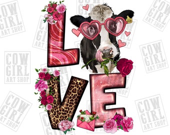 Love cow Valentine's Day png sublimation design download, Happy Valentine's Day png, Valentine's cow png, sublimate designs download