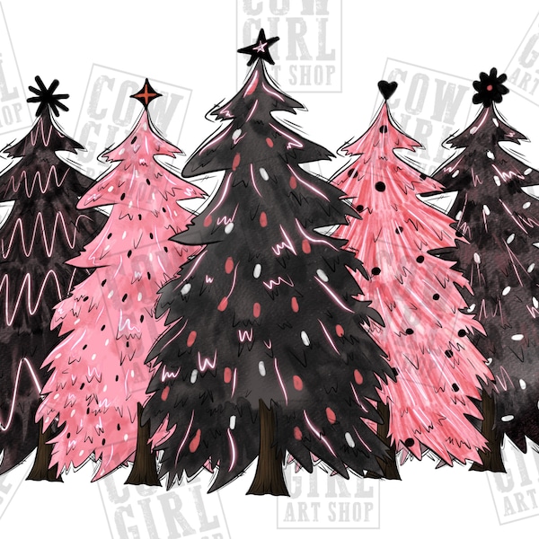 Pink Christmas trees png sublimation design download, Merry Christmas png, Holiday png, pink Christmas tree png, sublimate designs download