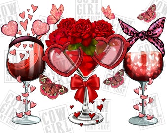 Valentine's Day wine glasses png sublimation design download, Happy Valentine's Day png, Valentine's wine png, sublimate designs download