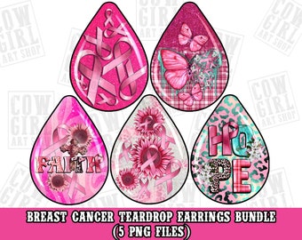 Breast Cancer teardrop earrings png sublimation design bundle, Cancer awareness png, western bundle png, Breast Cancer png, designs download