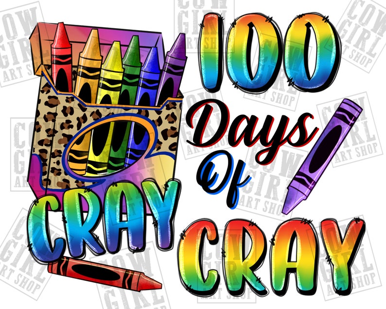 Puede incluir: Una ilustraci&oacute;n colorida de una caja de crayones con el texto "100 Days of Cray" en colores arco&iacute;ris. El texto est&aacute; en una fuente en negrita y juguetona.