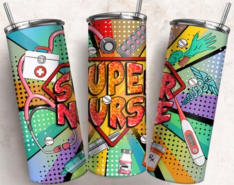 Super hero Nurse 20 oz skinny tumbler png sublimation design download, Nurse tumbler wrap png, 20 oz tumbler designs, tumbler png download