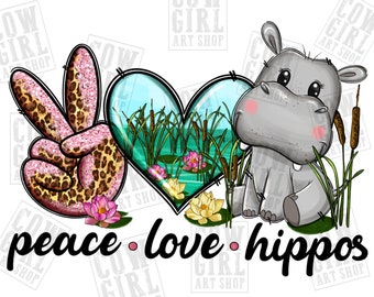 Peace love hippos png sublimation design download, hand drawn Hippopotamus png, cute Hippopotamus png, sublimate designs download