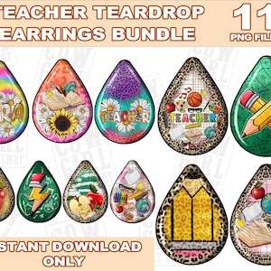 Teacher teardrop earrings png sublimation design bundle, Teacher&#39;s Day png, western teardrop png, sublimate designs download