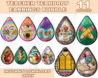 Teacher teardrop earrings png sublimation design bundle, Teacher&#39;s Day png, western teardrop png, sublimate designs download