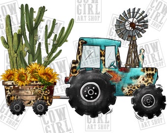 Western Traktor png sublimation design download, handgezeichnet traktor png, traktor png design, bauernhof traktor png, sublimate designs download