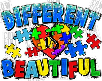 Diferente es hermoso Descarga de diseño de sublimación de png de autismo, conciencia de autismo png, rompecabezas de autismo png, descarga de diseños sublimados