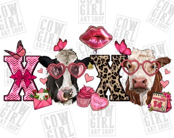 Xoxo Cow Valentine's Day png sublimation design download, Happy Valentine's Day png, Valentine's Cow png, sublimate designs download
