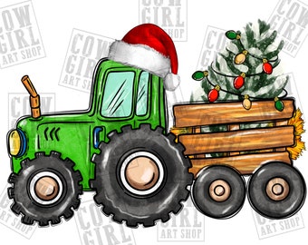 Christmas tractor png sublimation design download, Christmas png, Christmas tractor png, Happy New Year png, sublimate designs download