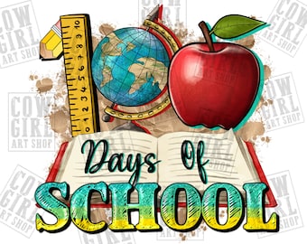100 Day's of School png sublimation design download, happy 100 days png, 100th day of school png, sublimate designs download