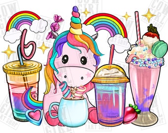 Unicorn rainbow coffee cups png sublimation design download, Unicorn png, animal coffee cups png, sublimate designs download