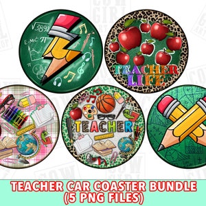Teacher car coaster png sublimation design bundle, Teacher&#39;s Day png, western car coaster png, sublimate designs download