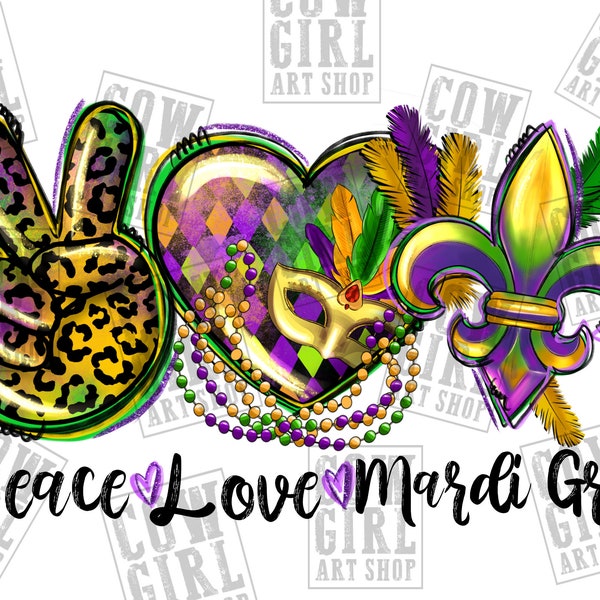 Peace love Mardi Gras png sublimation design download, Happy Mardi Gras png, Mardi Gras carnival png, sublimate designs download