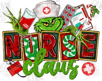 Nurse claus Christmas png sublimation design download, Merry Christmas png, Christmas Nurse png, sublimate designs download