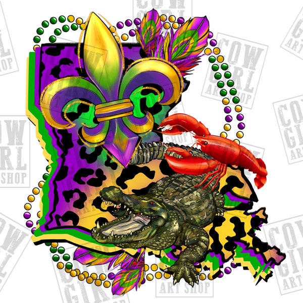 Louisiana map Mardi Gras png sublimation design download, Louisiana png, Mardi Gras carnival png, sublimate designs download