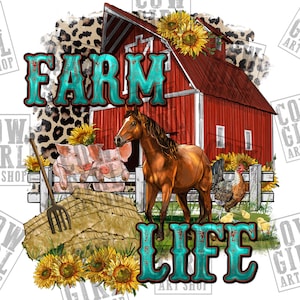 Farm life western png sublimation design download, farm life png, farm barn png, farm animals png, sublimate designs download