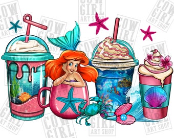 Kleine Zeemeermin koffiekopjes png sublimatie ontwerp te downloaden, Zeemeermin png, Zeemeermin koffie kopjes png, sublimat ontwerpen downloaden